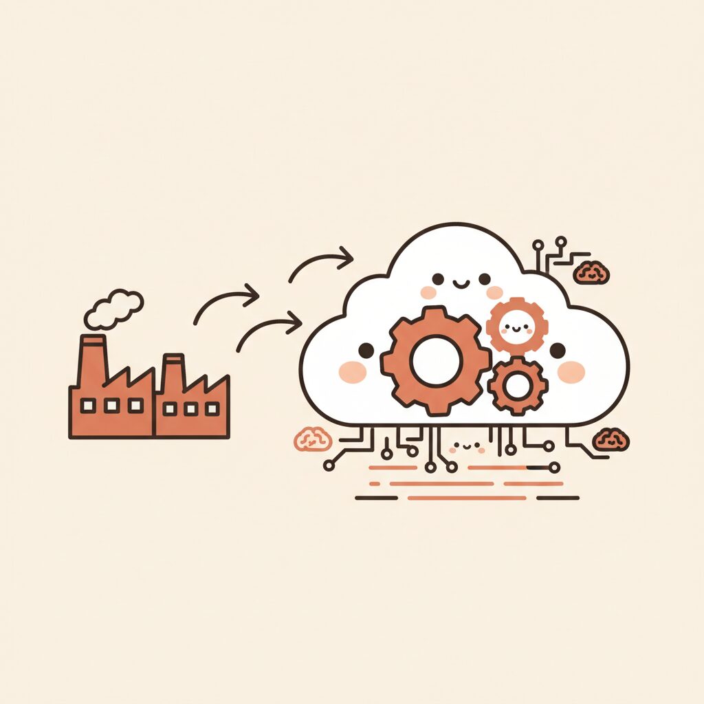 企業データ分析のイメージ図 グラフとAIアイコン