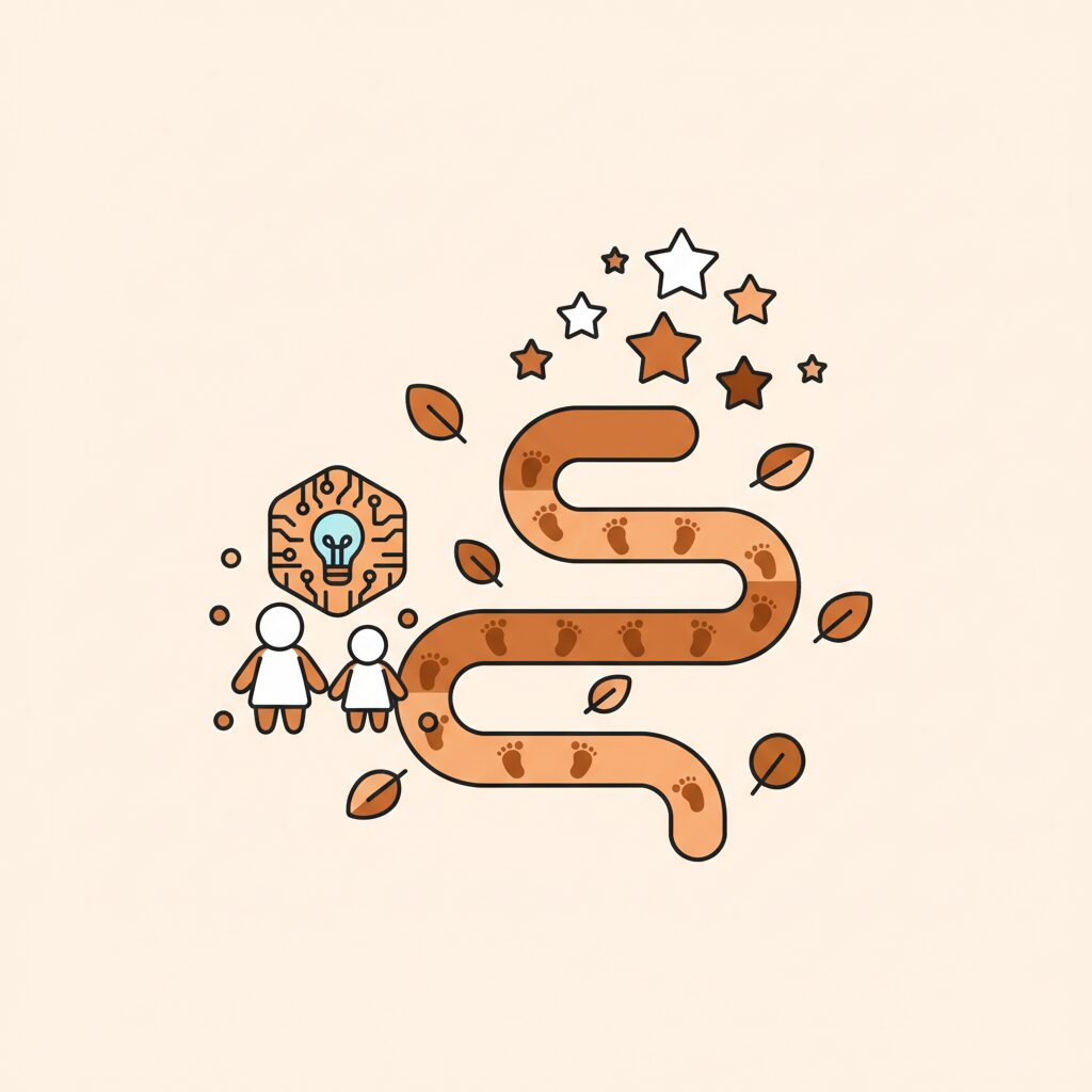 親子が公園で散策する様子