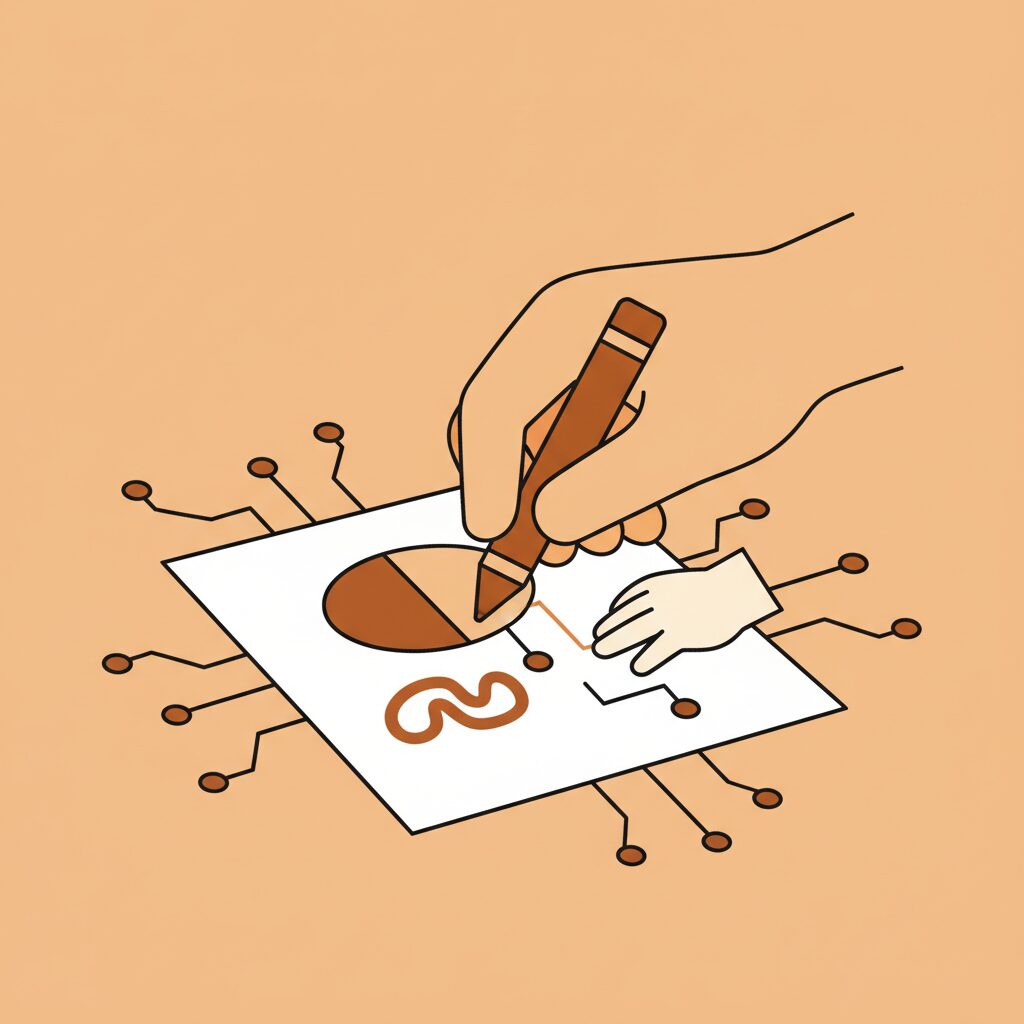 親が娘と一緒に絵を描く様子