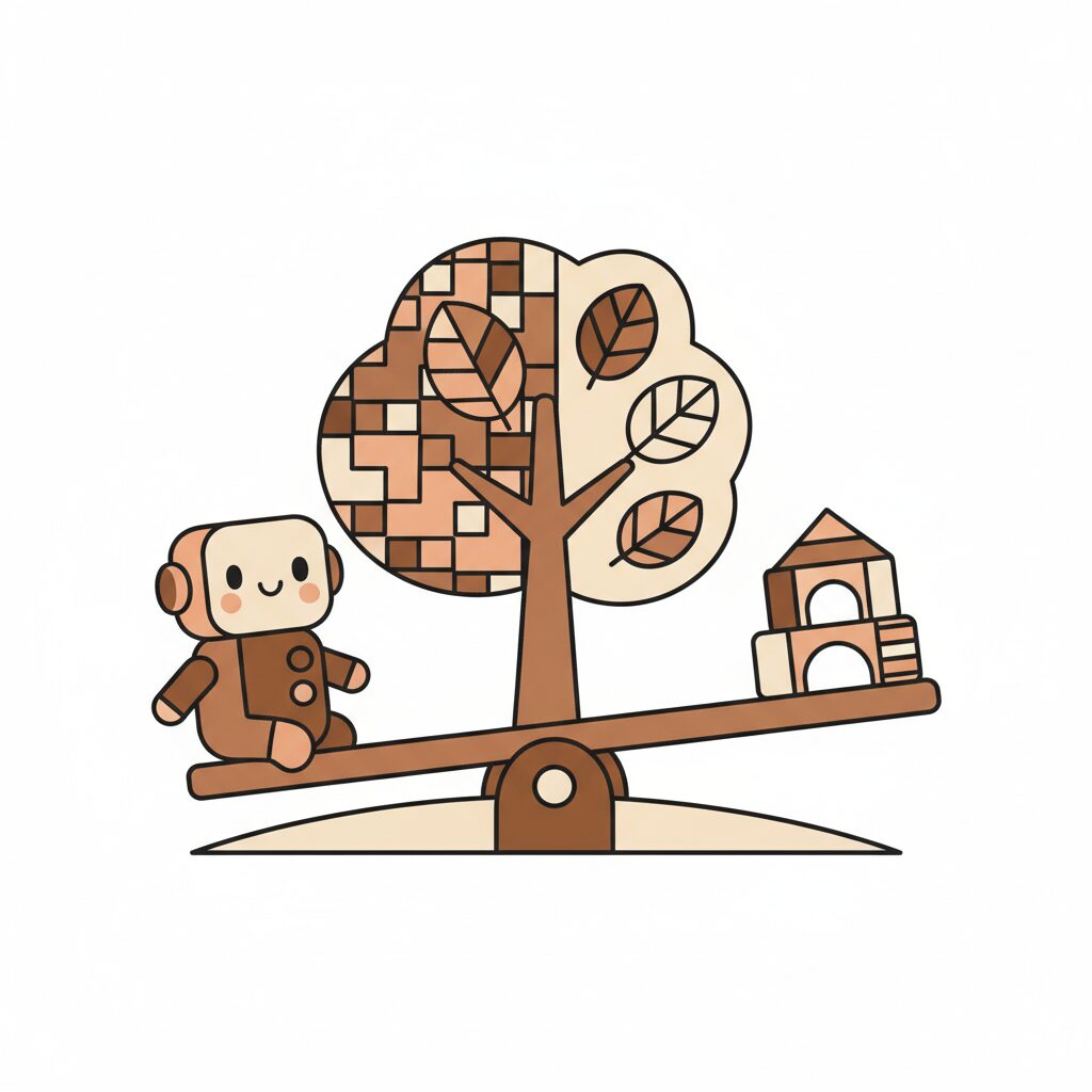 Niño interactuando con tecnología creativa y materiales tradicionales