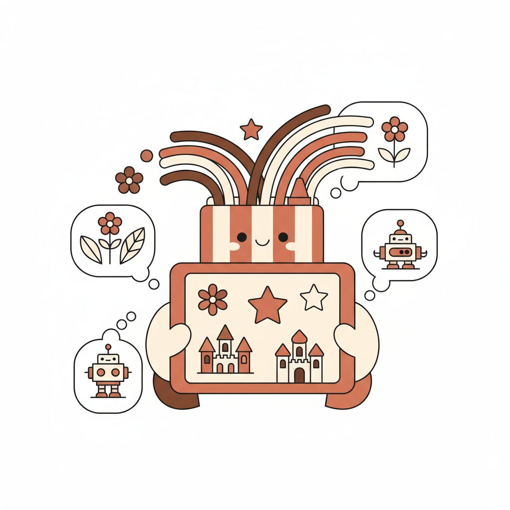 Niño creativo con crayones y tablet digital