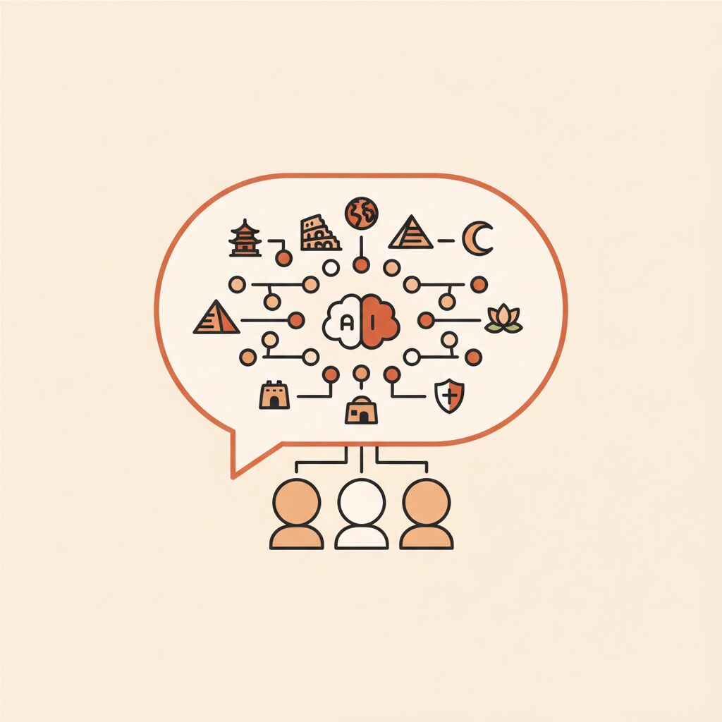 지구본 위로 여러 나라의 국기와 아이콘들이 연결되어 빛나는 이미지