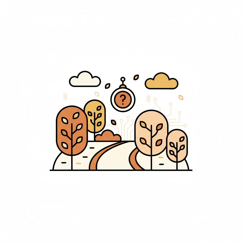 親子が公園でタブレットを使いながら会話する秋の情景