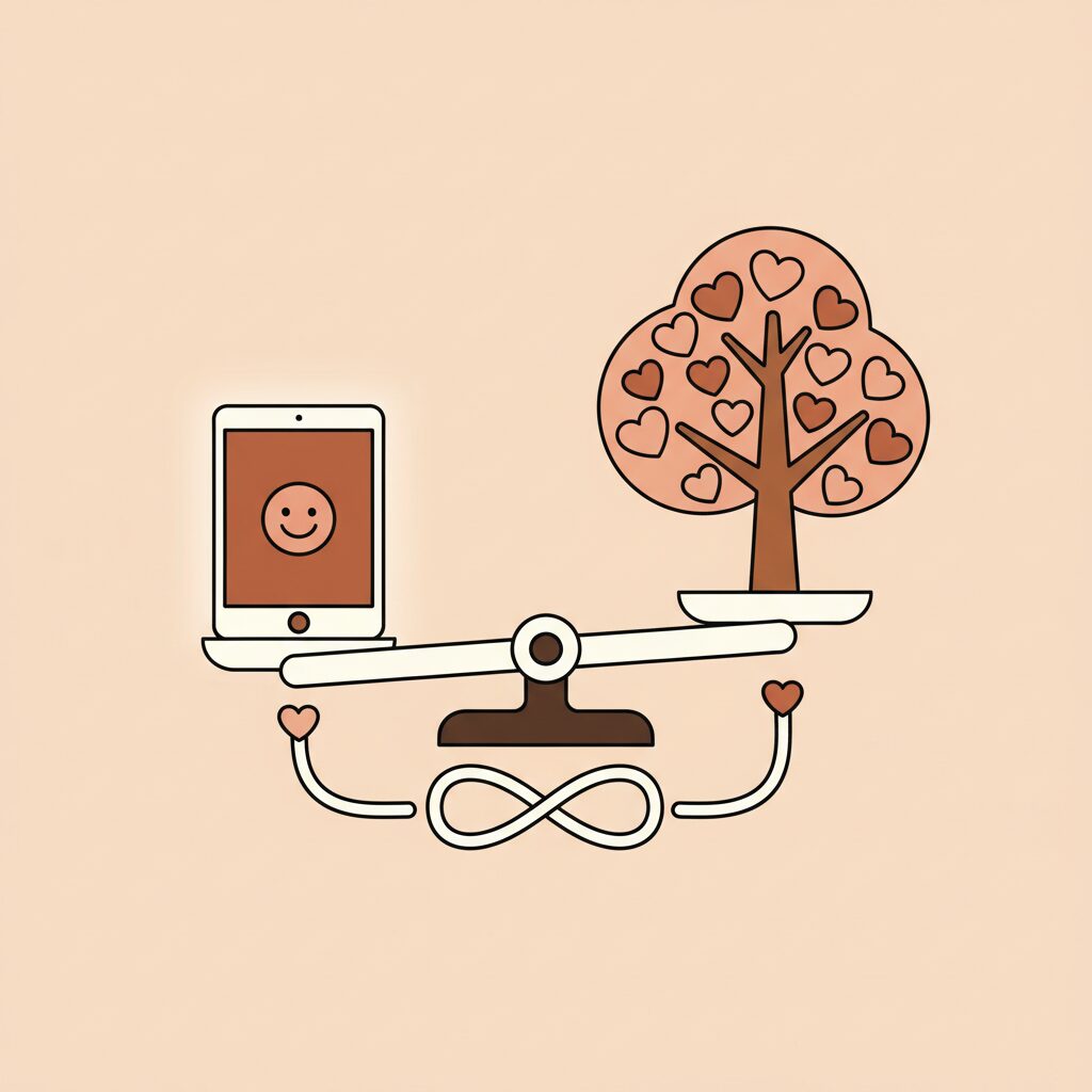 Padre e hija explorando tecnología juntos equilibrando el mundo digital con el real