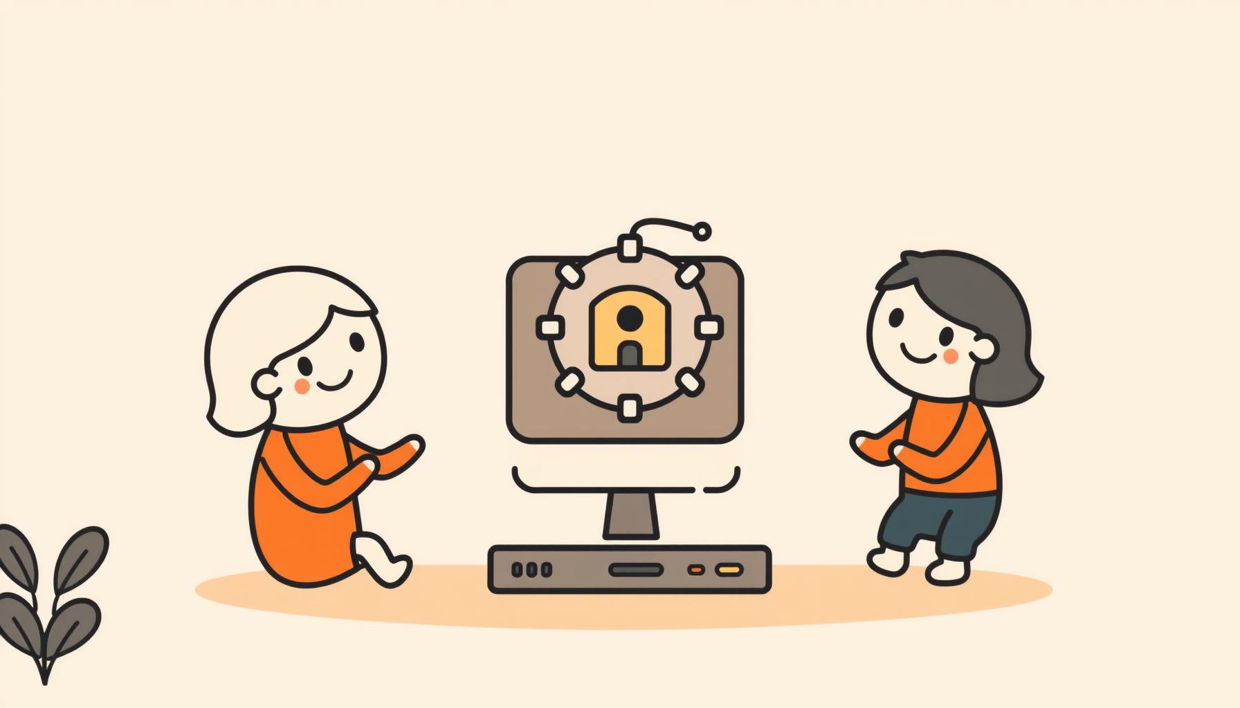 가족이 함께 AI 탐구 장치를 사용하며 웃는 모습