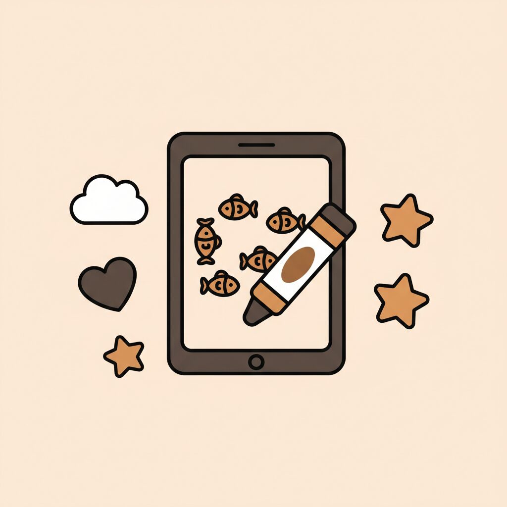 子どもが描いた絵が3Dアニメーション化される過程 カラフルな画面