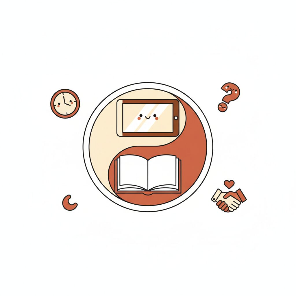 親子で砂時計を見ながらタブレットの時間を管理する様子