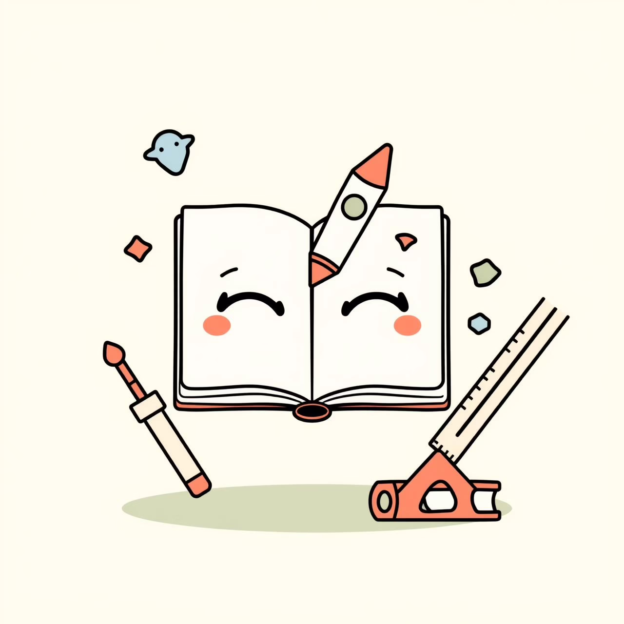 Anak perempuan menggambar robot ramah di atas kertas berser warna