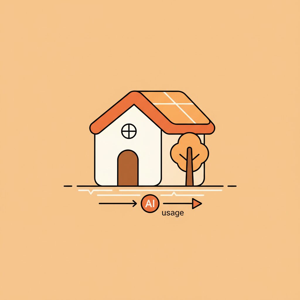 家庭の太陽光パネルとAIが電力使用を最適化するイメージ