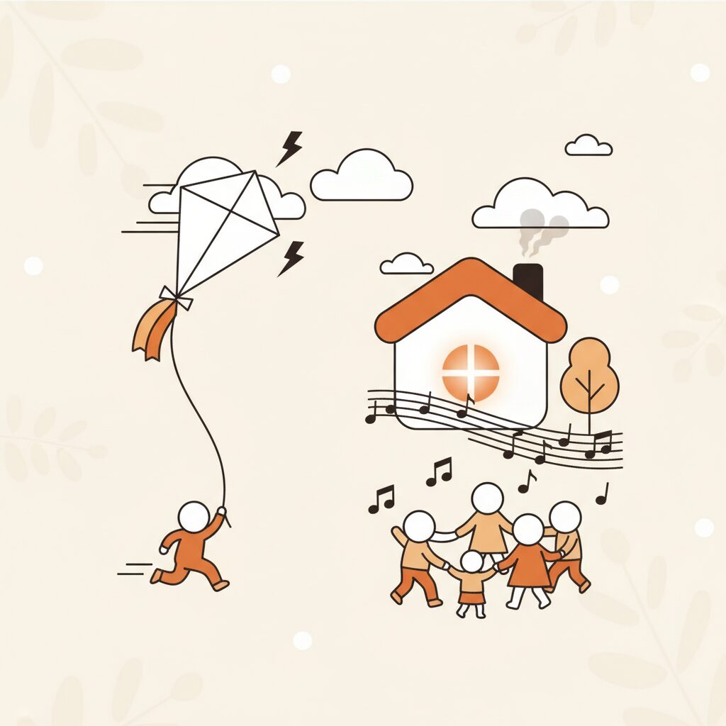 Anak berlari mengejar layang-layang