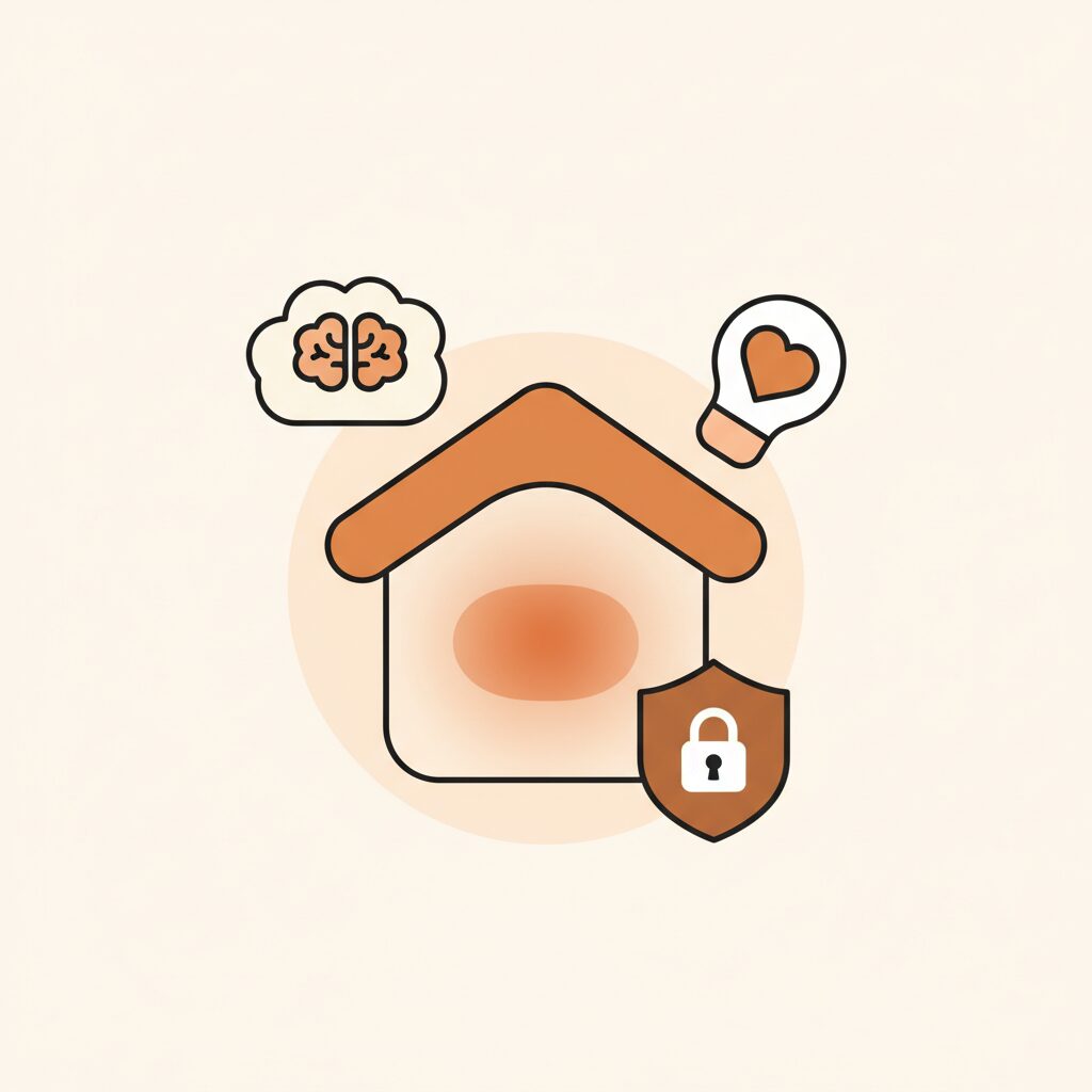 Familia interaccionando con tecnología y risas compartidas