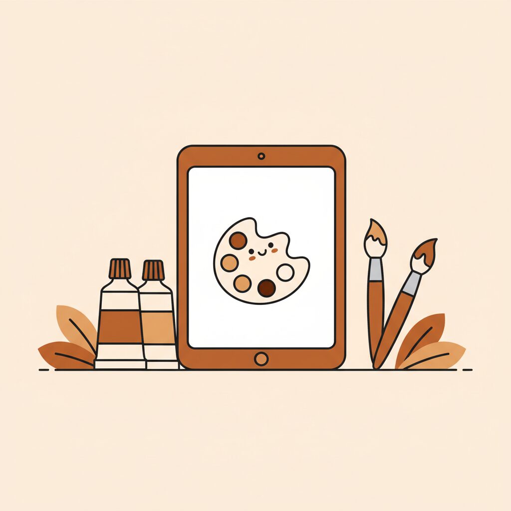 テクロシーと伝統をハイブリッドした家族時間 タブレットと絵本が並ぶリビングルーム