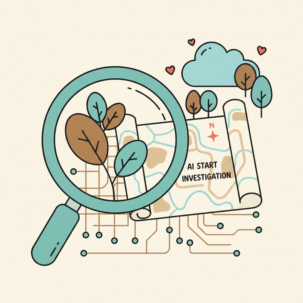 가족이 공원에서 함께 스마트폰으로 무언가를 찾아보며 탐험하는 모습