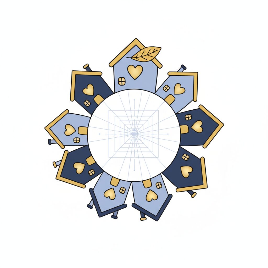 이웃과 가족들이 함께 어울려 따뜻한 공동체를 이루는 모습