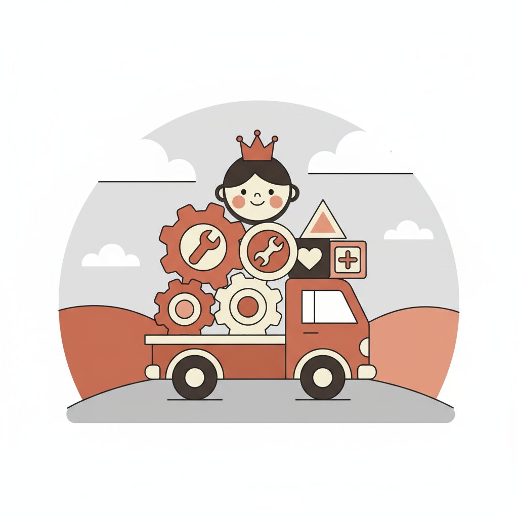 Father holding daughter near trucks metaphorically representing predictive breakdown prevention