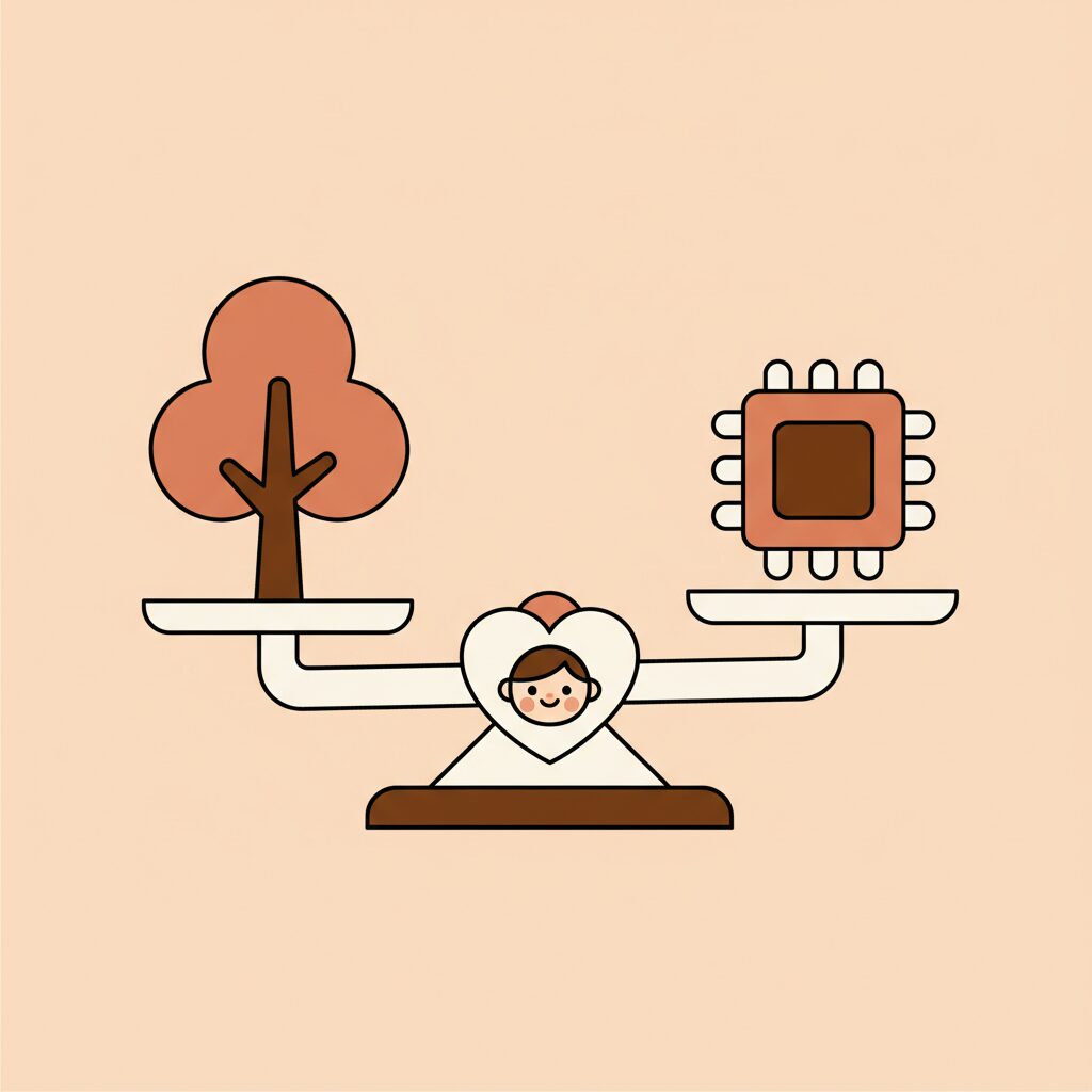 Bé nhỏ ngồi cạnh máy tính bảng với ánh mắt tò mò