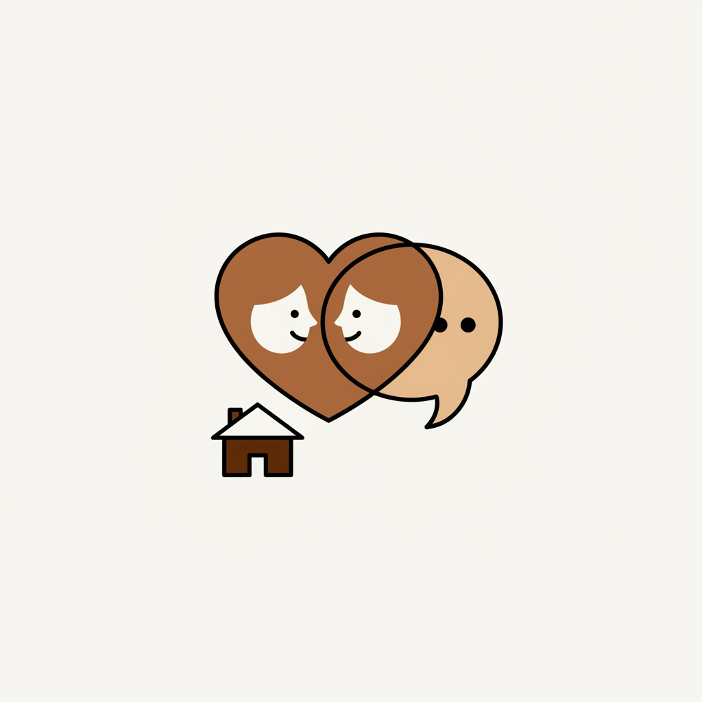 家族で夕食を囲みながら笑顔で会話しているイラスト