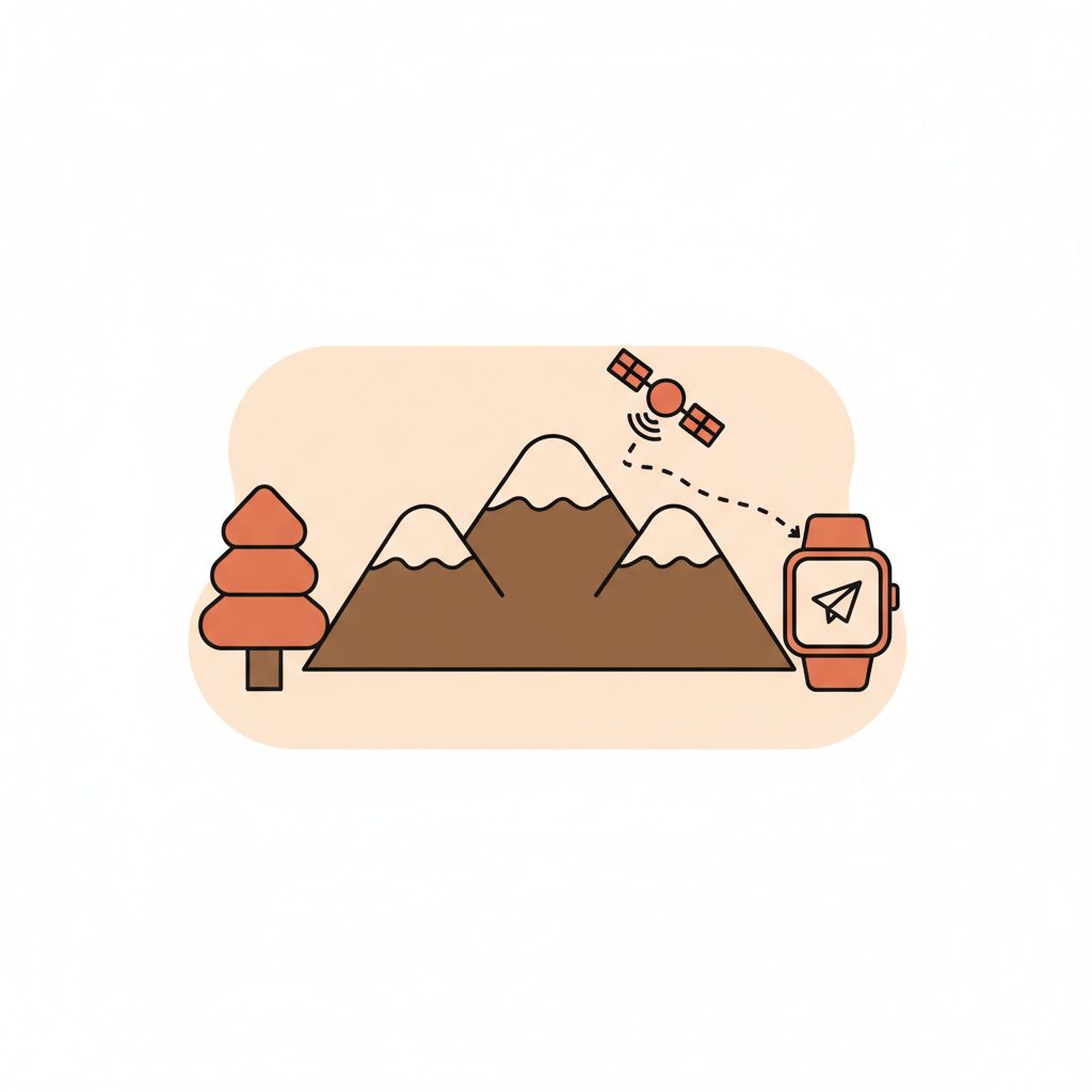 Parent and child hiking with Apple Watch displaying SOS feature