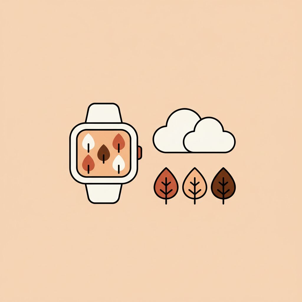 Family walking on forest trail with smartwatch visible
