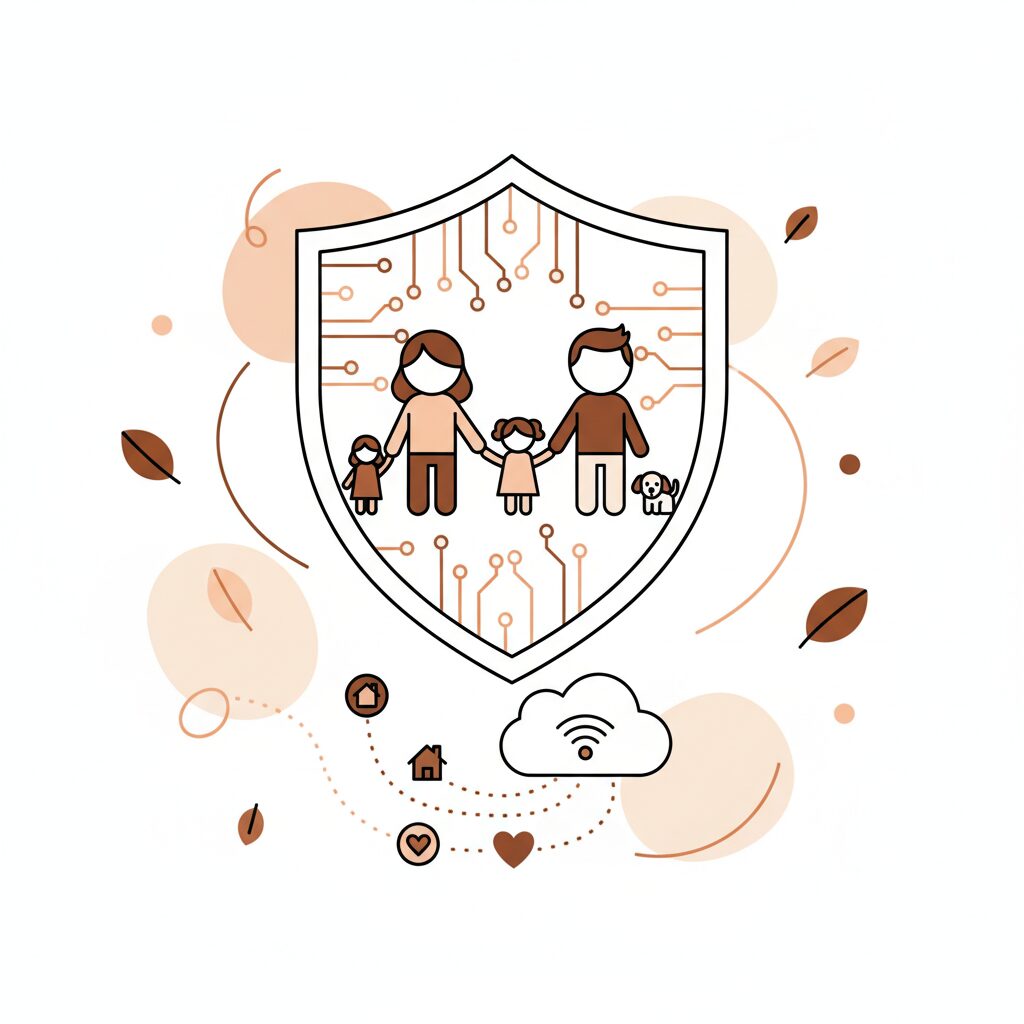 未来の家族見守り技術をイメージしたイラスト