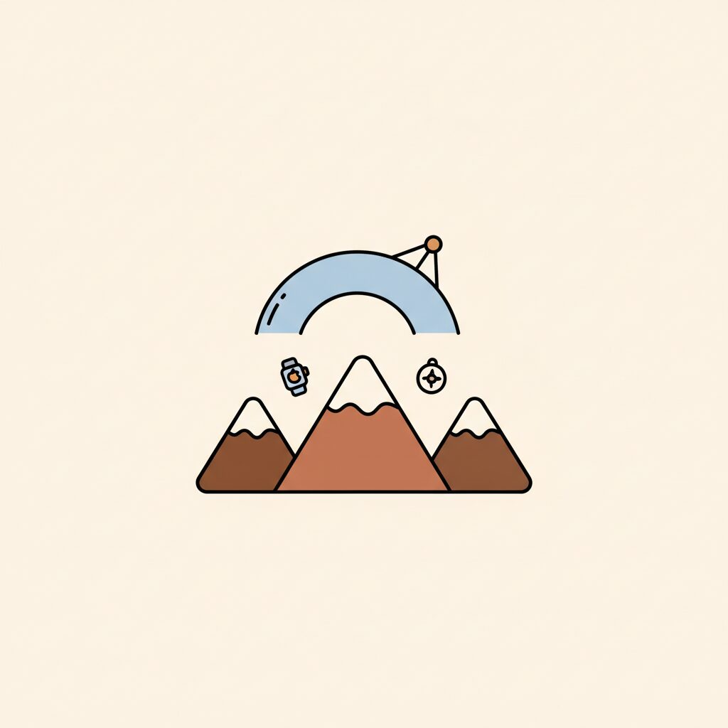 Familia haciendo senderismo con niño usando reloj inteligente