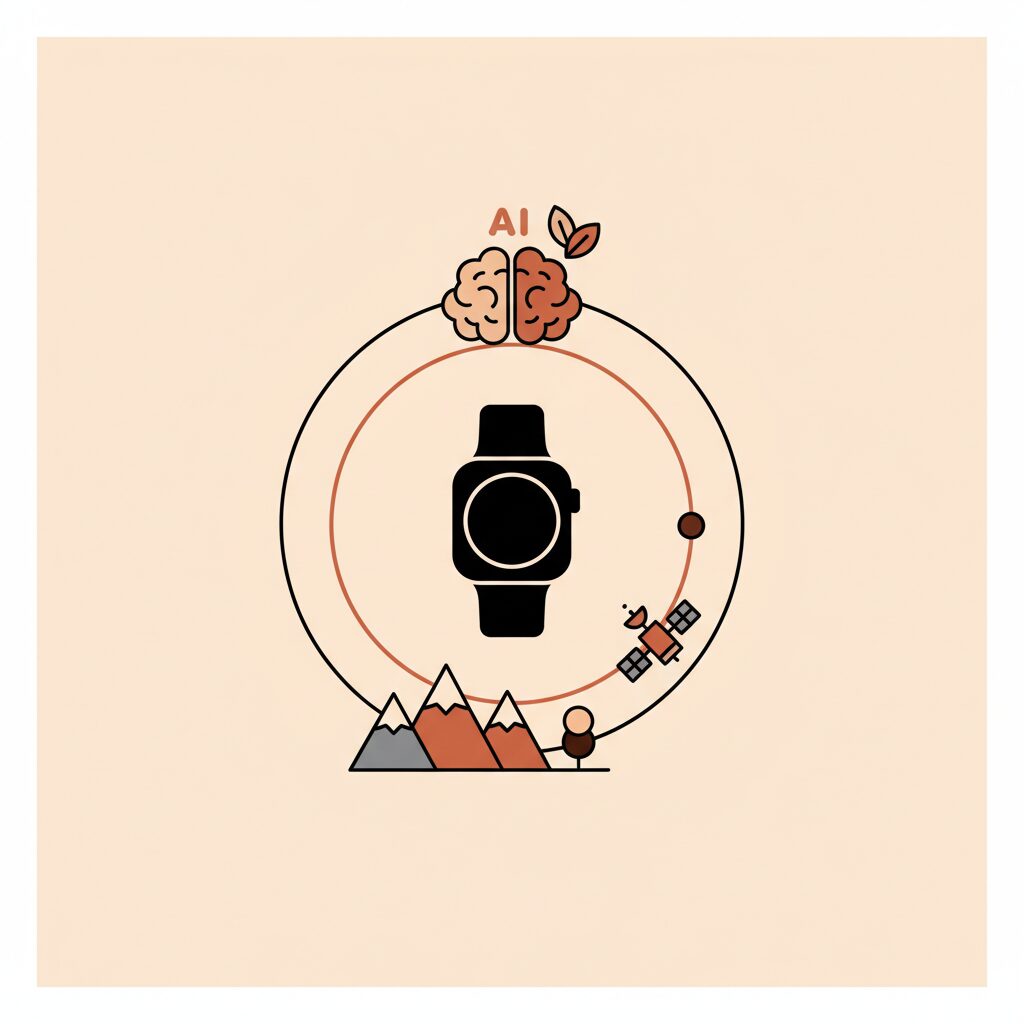 Keluarga hiking di alam dengan Apple Watch baru