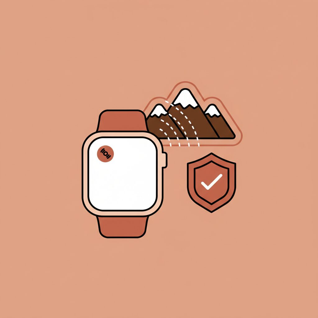 Apple Watch mostrando mensagem de emergência via satélite em ambiente natural