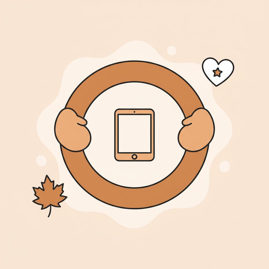 Família abraçada com dispositivo digital seguro