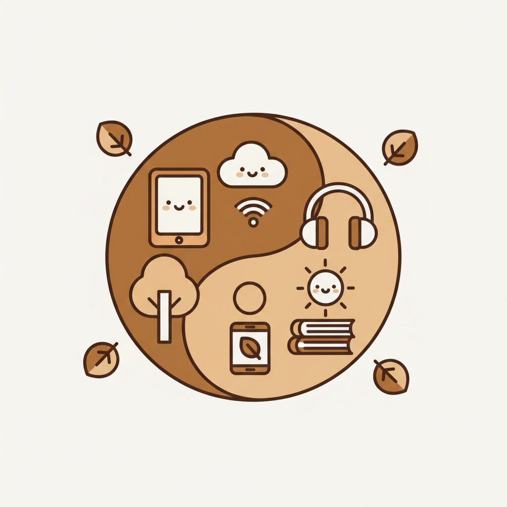 Familia en equilibrio con tecnología