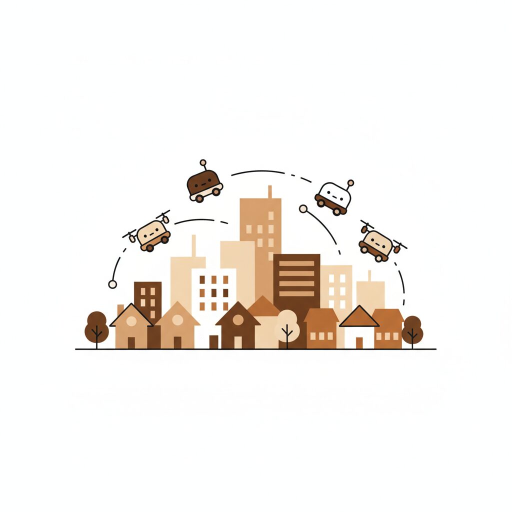 Family walking in park observing technology