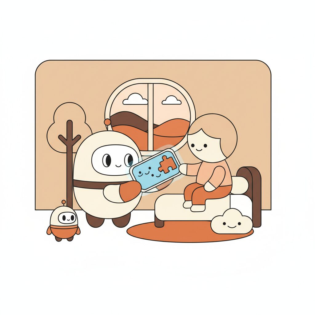 Niño interactuando con robot educativo