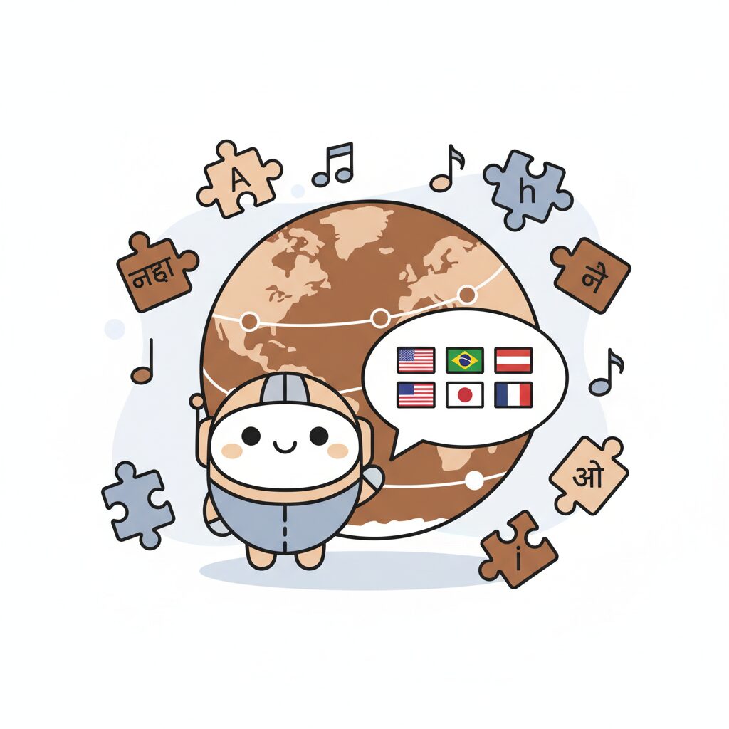 家族で言語学習を楽しむ親子の様子