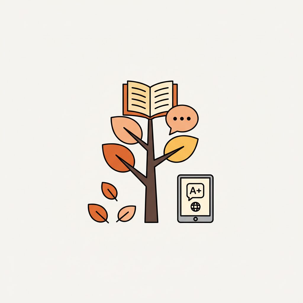 صورة غلاف: عائلة تستخدم تطبيق تعلم لغات على جهاز لمس