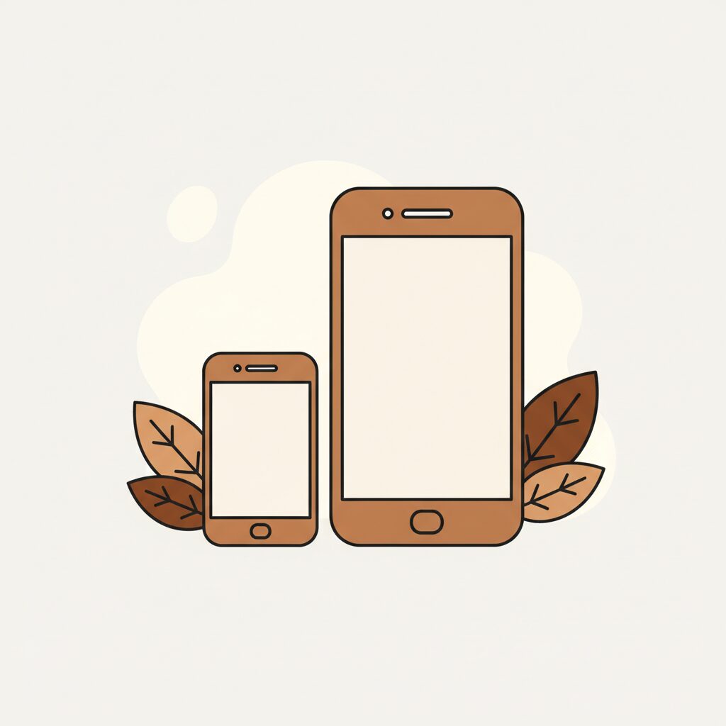 공원에서 휴대폰 크기를 비교하는 가족 모습