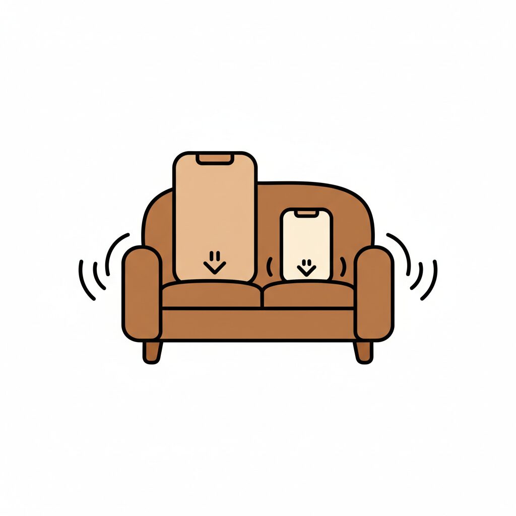 가족이 함께 휴대폰으로 영상 시청하는 모습