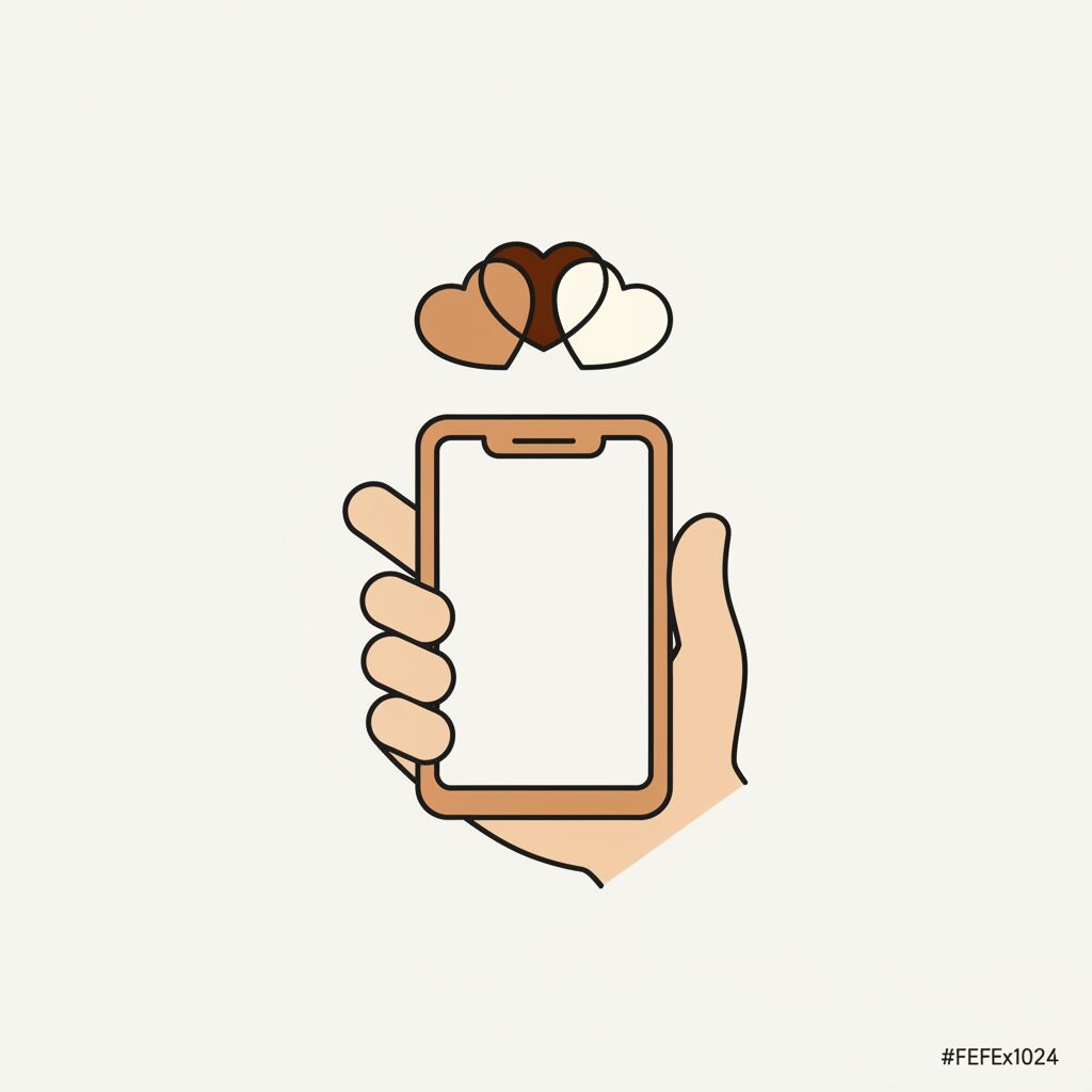親子でスマホの持ち心地を確認している様子