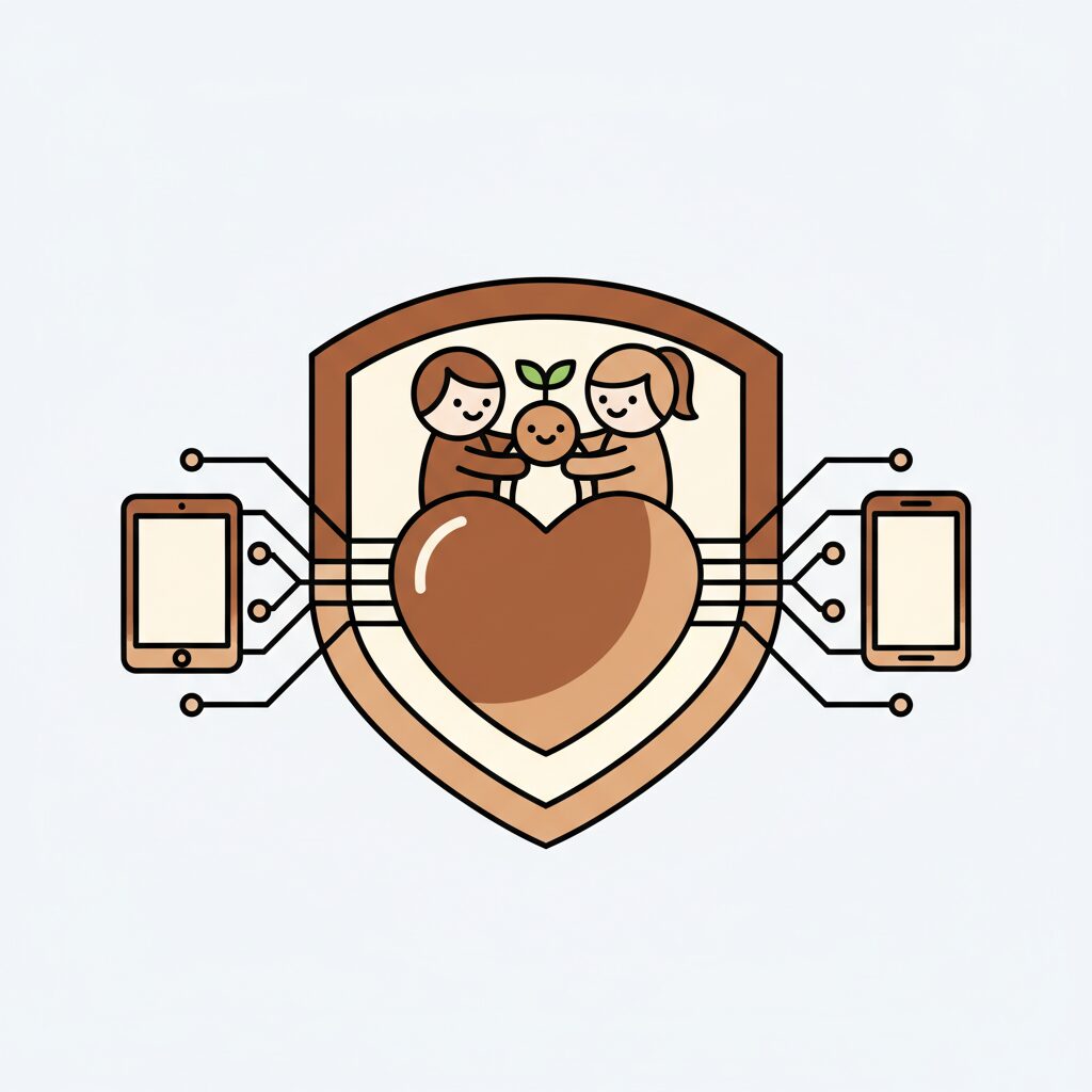 부모와 아이가 함께 AI 기기 사용 규칙을 정하는 모습