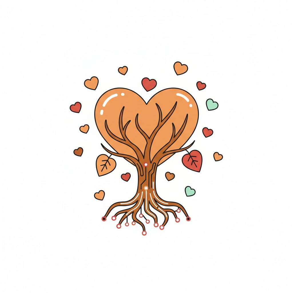 아이를 따뜻하게 안아주며 마음의 중요성을 이야기하는 모습