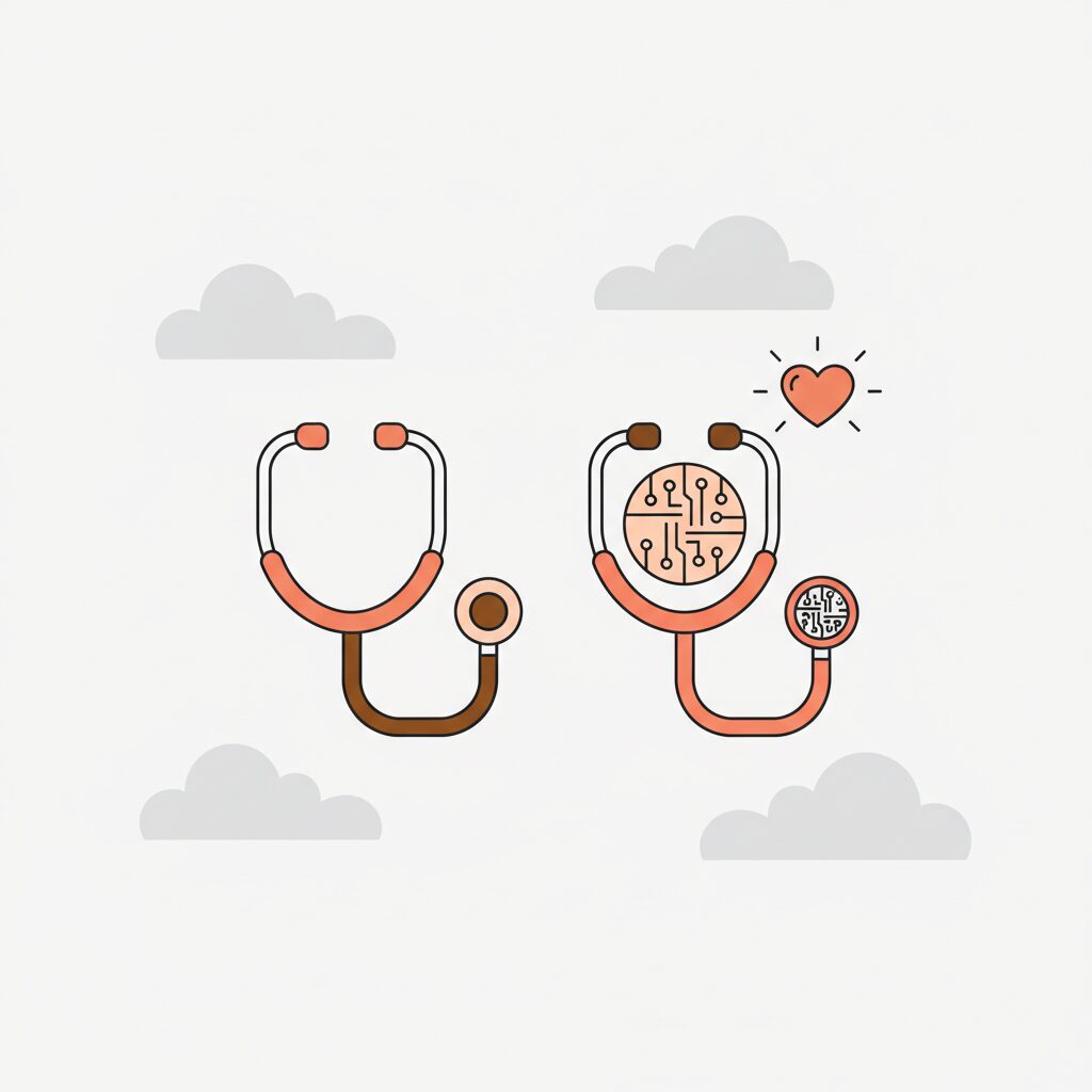 Stéthoscope moderneIA sur fond bleu