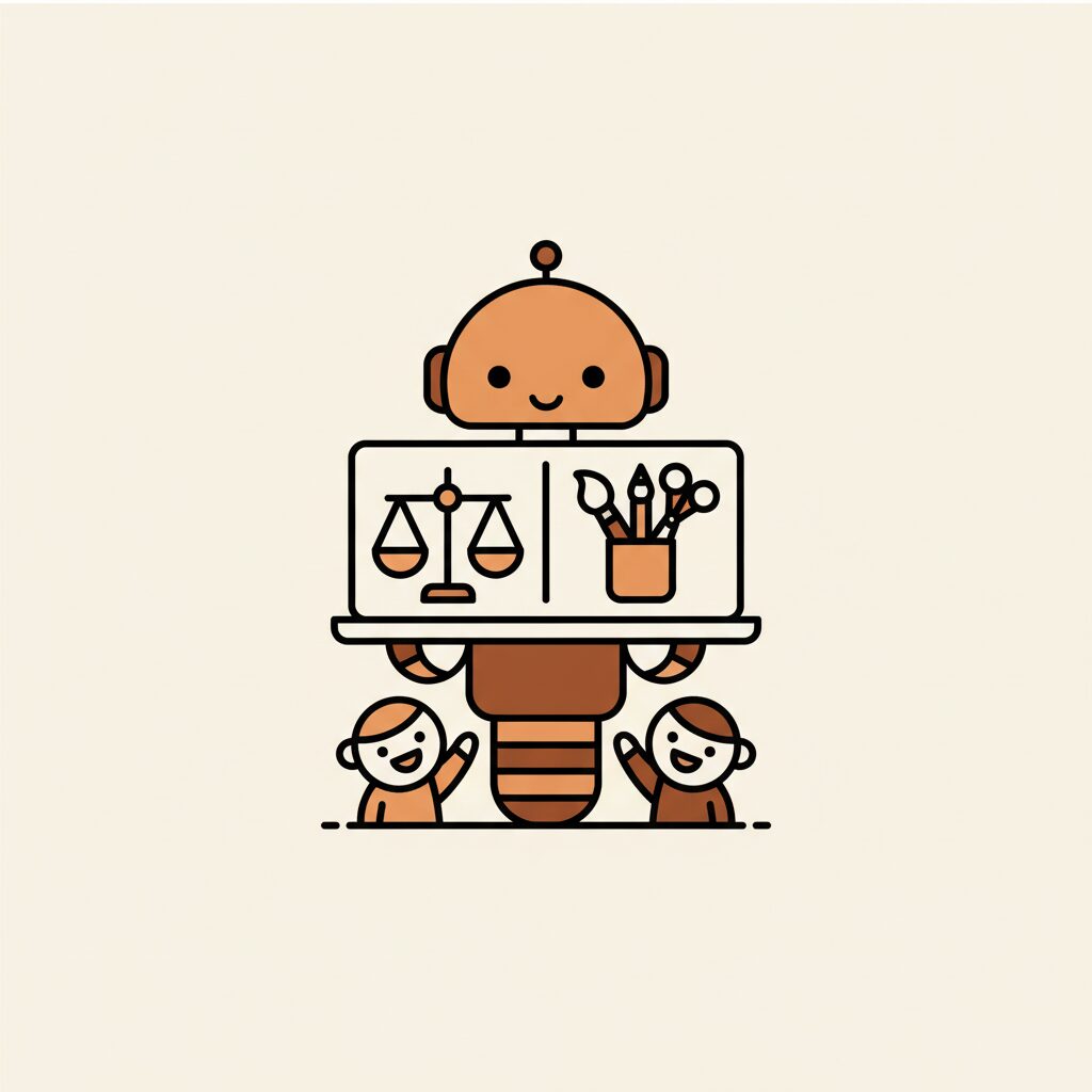 아이가 태블릿으로 AI 그림을 그리며 창의력을 키우는 모습