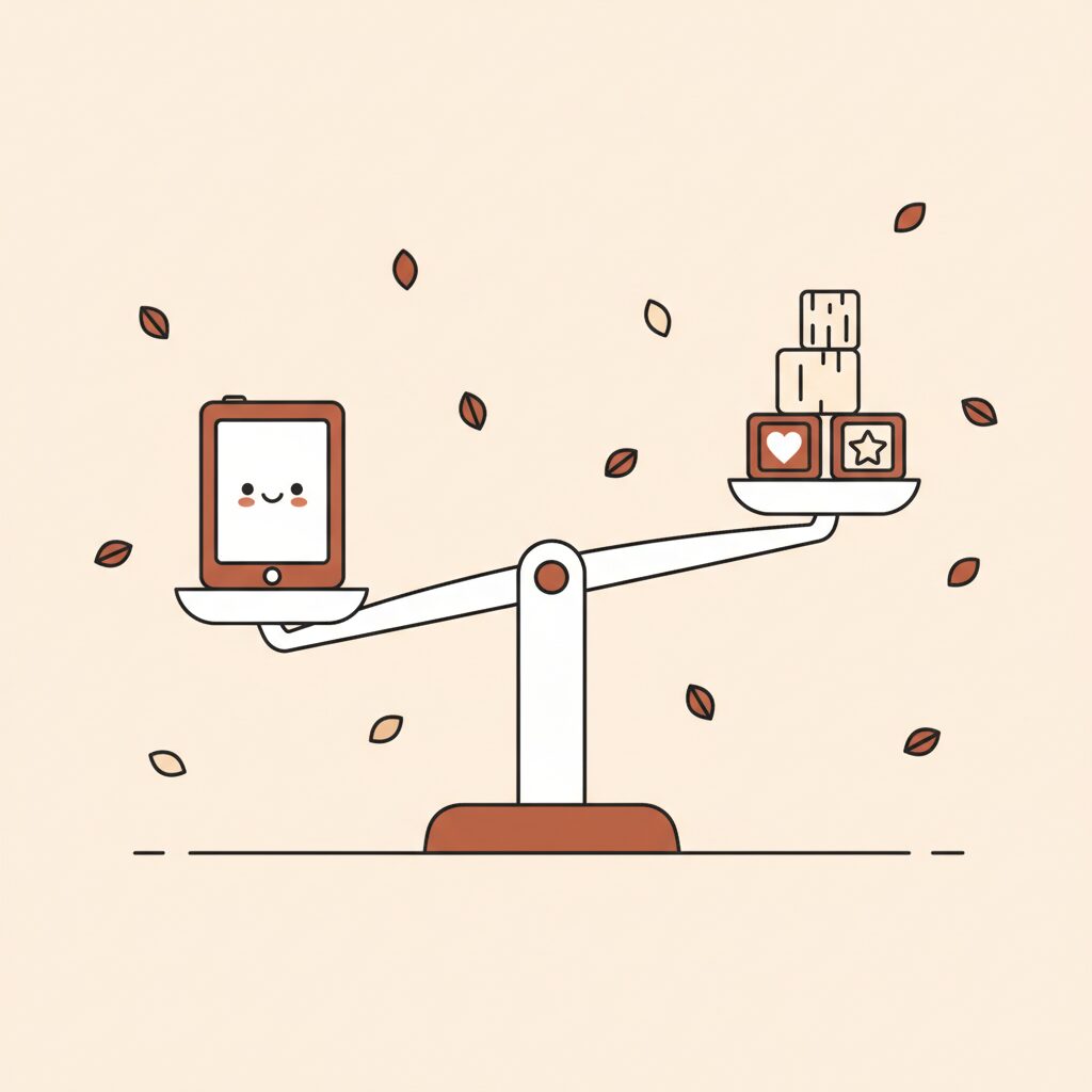 親子でデジタルデバイスをバランス良く使う様子