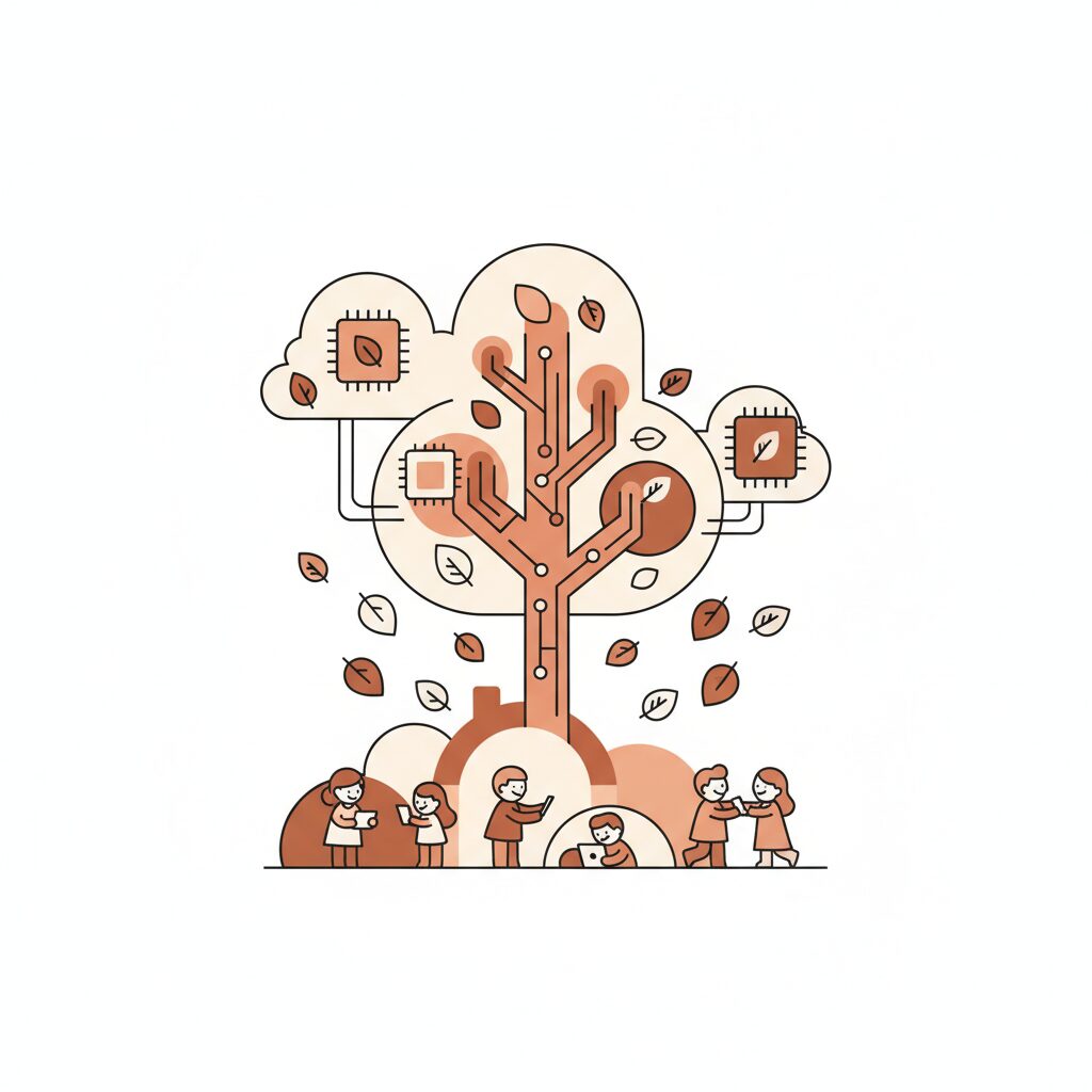 AIブームと家族の未来を考えるイラスト