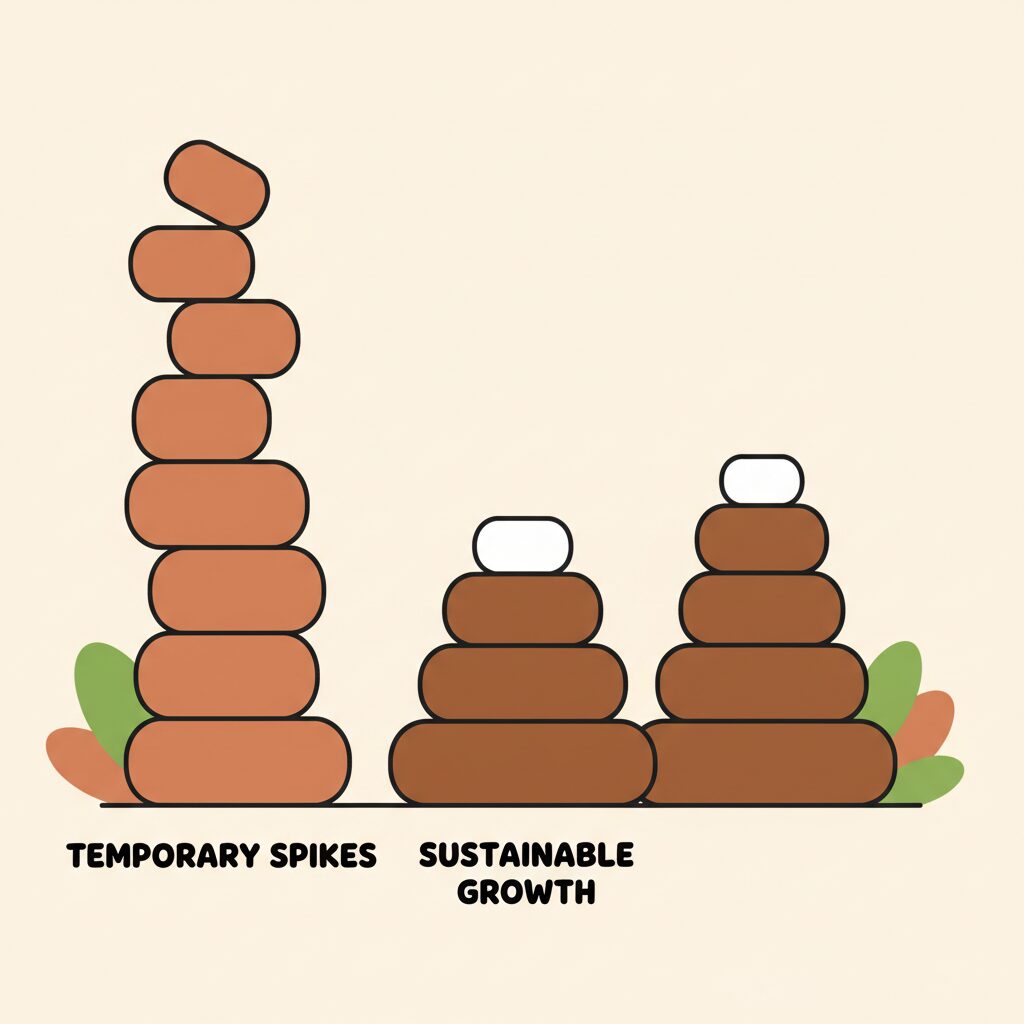 株式チャートと子どもの成長曲線の比較