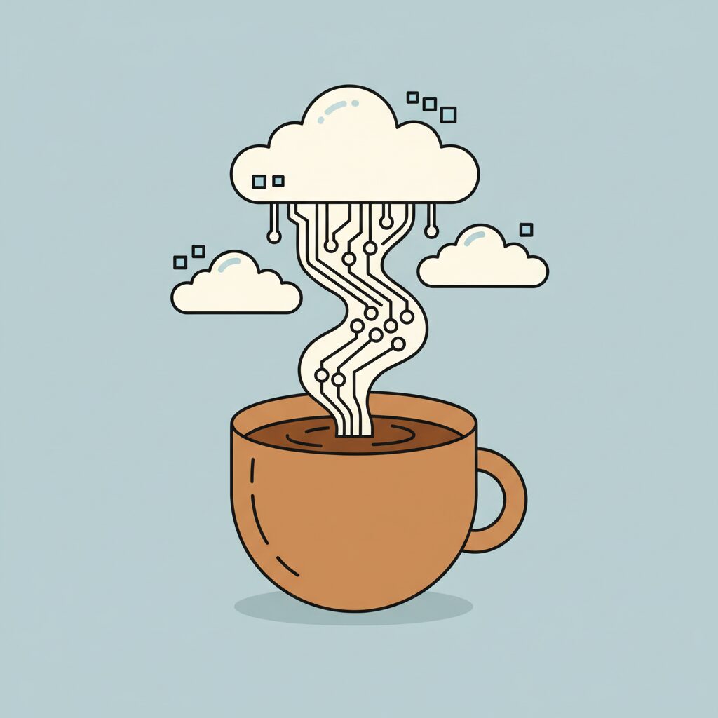 아빠와 딸이 미래 기술을 상징하는 빛을 바라보는 모습