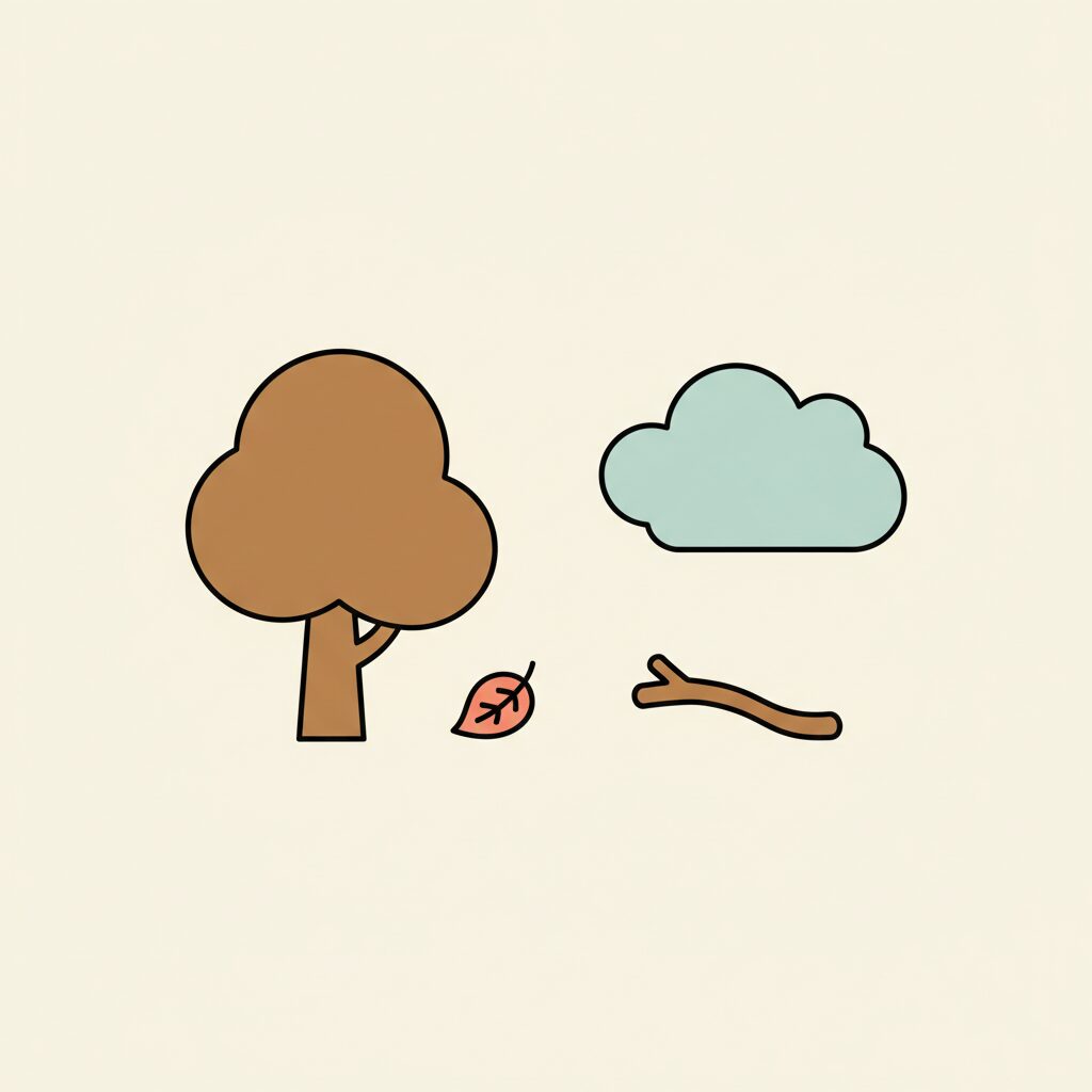 아이가 흙과 나뭇잎을 만지며 아날로그 감각을 키우는 모습