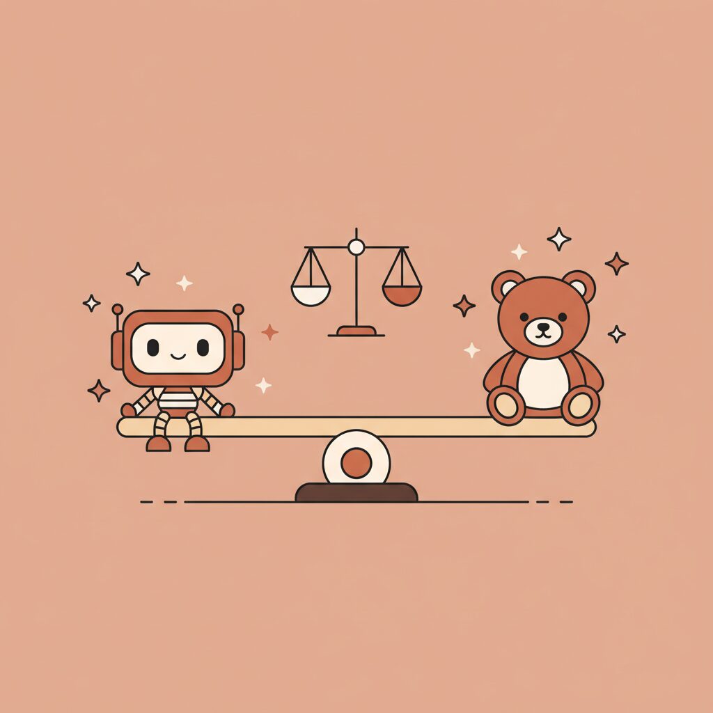 小女孩在黑板前与AI机器人卡通形象握手