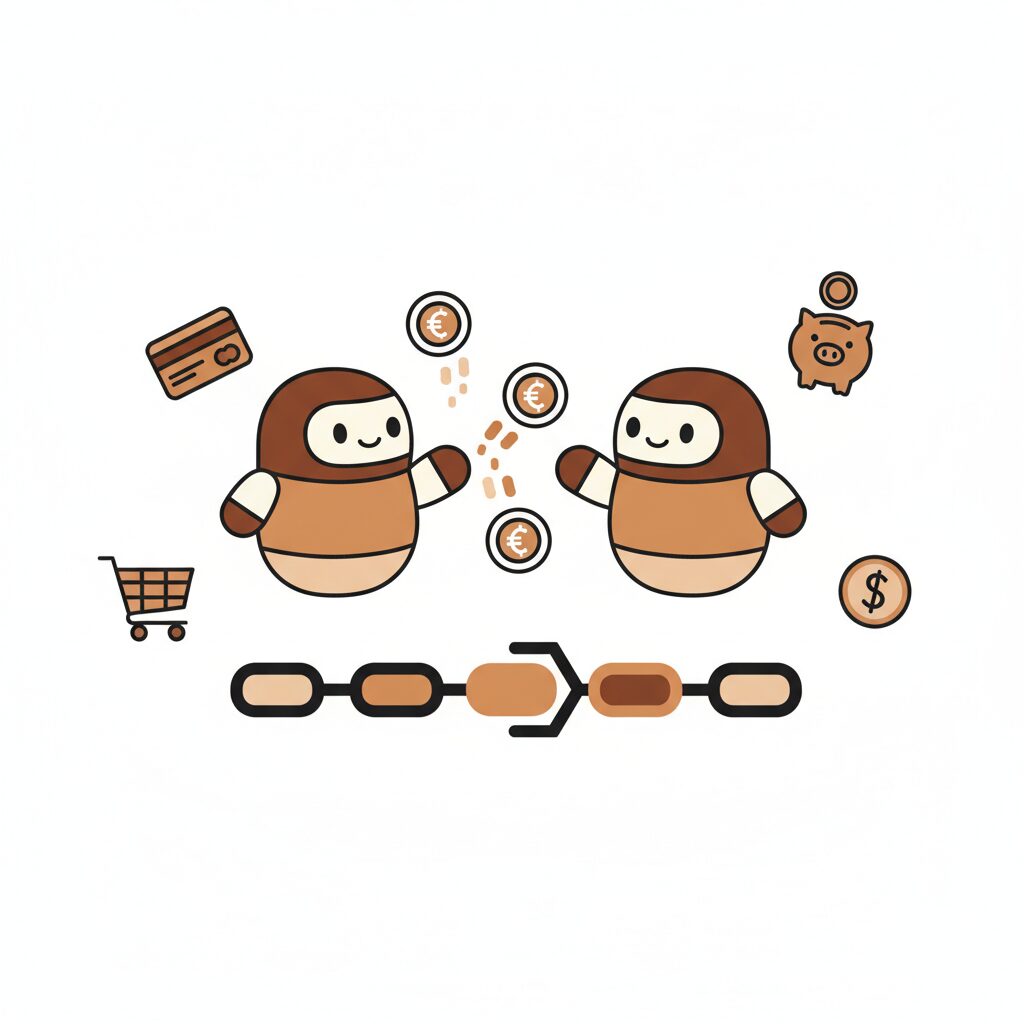 Concept visuel représentant des transactions IA sur une blockchain