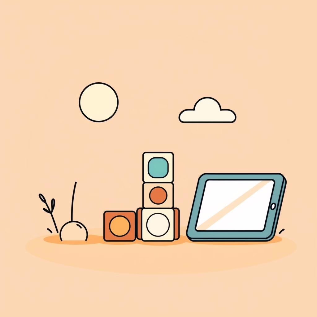 Child building colorful block tower outdoors