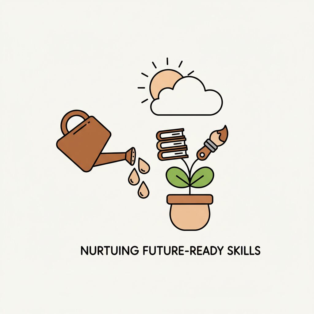 亲子在公园观察植物纹理