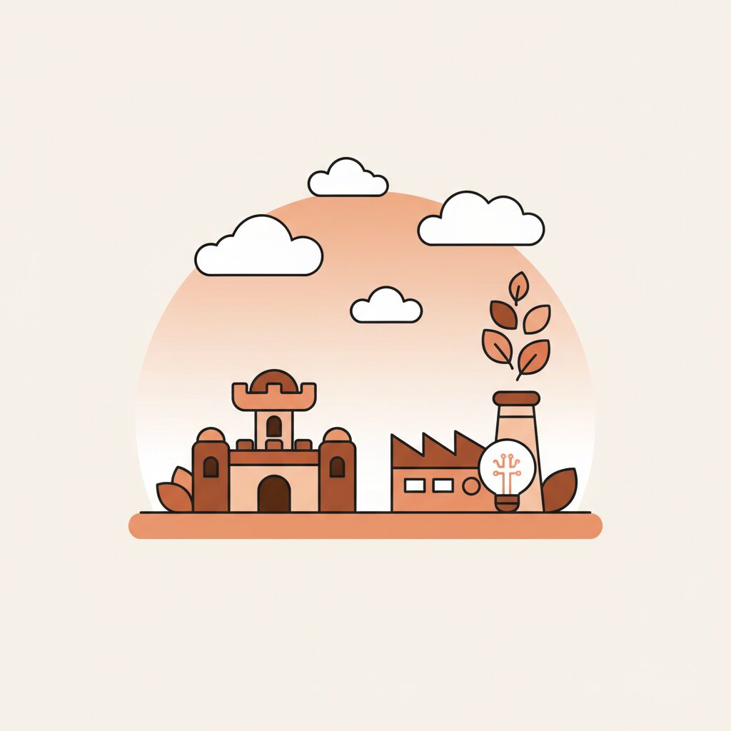 젠슨 황의 AI 공장과 아이의 미래 놀이터를 상징하는 이미지